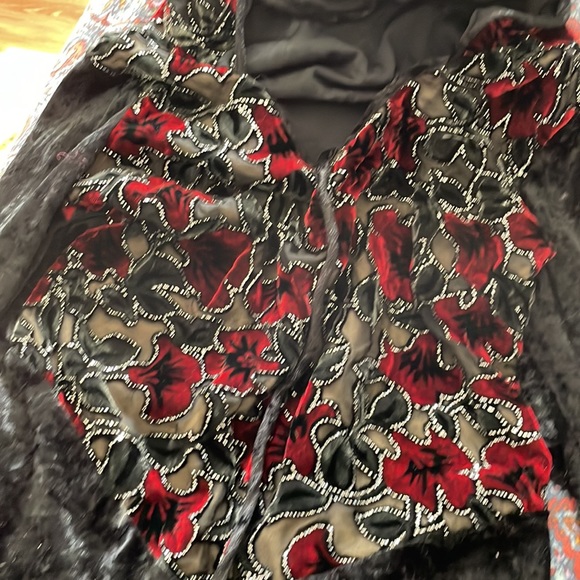 Vampire or Medieval Velvet Dress with Hood and Beading One Size - Picture 3 of 6